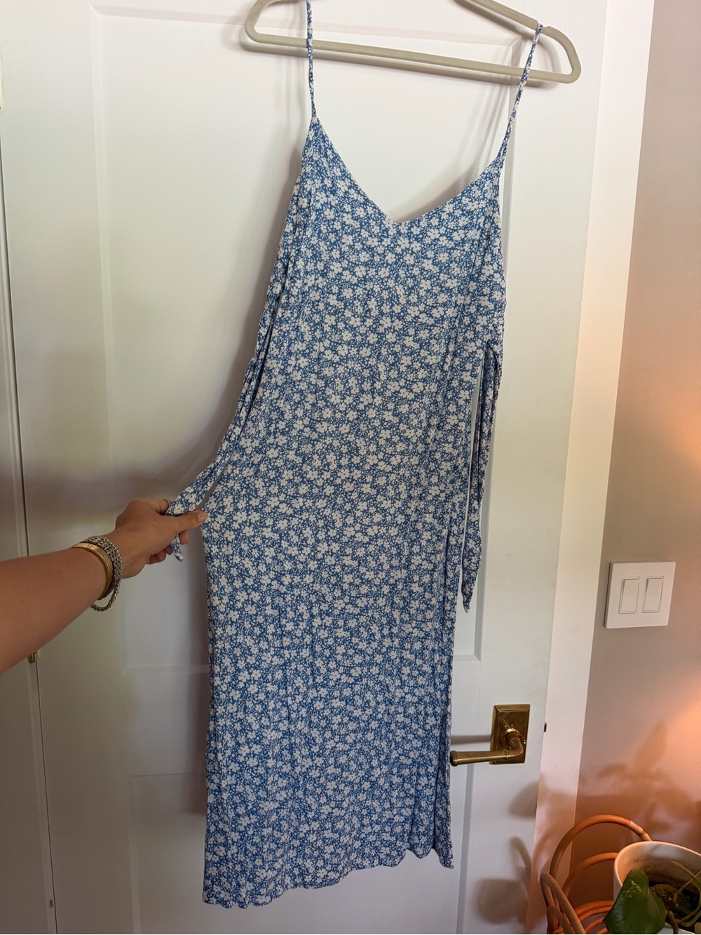 Reformation Blue Floral Slip Dress with Spaghetti Straps